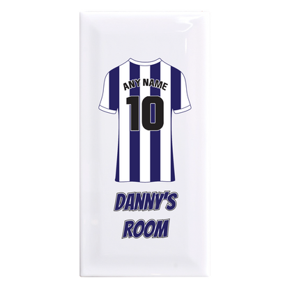 Personalised Premium Ceramic Children's Football Door Plaque - Premier Championship Football Team Shirt Style