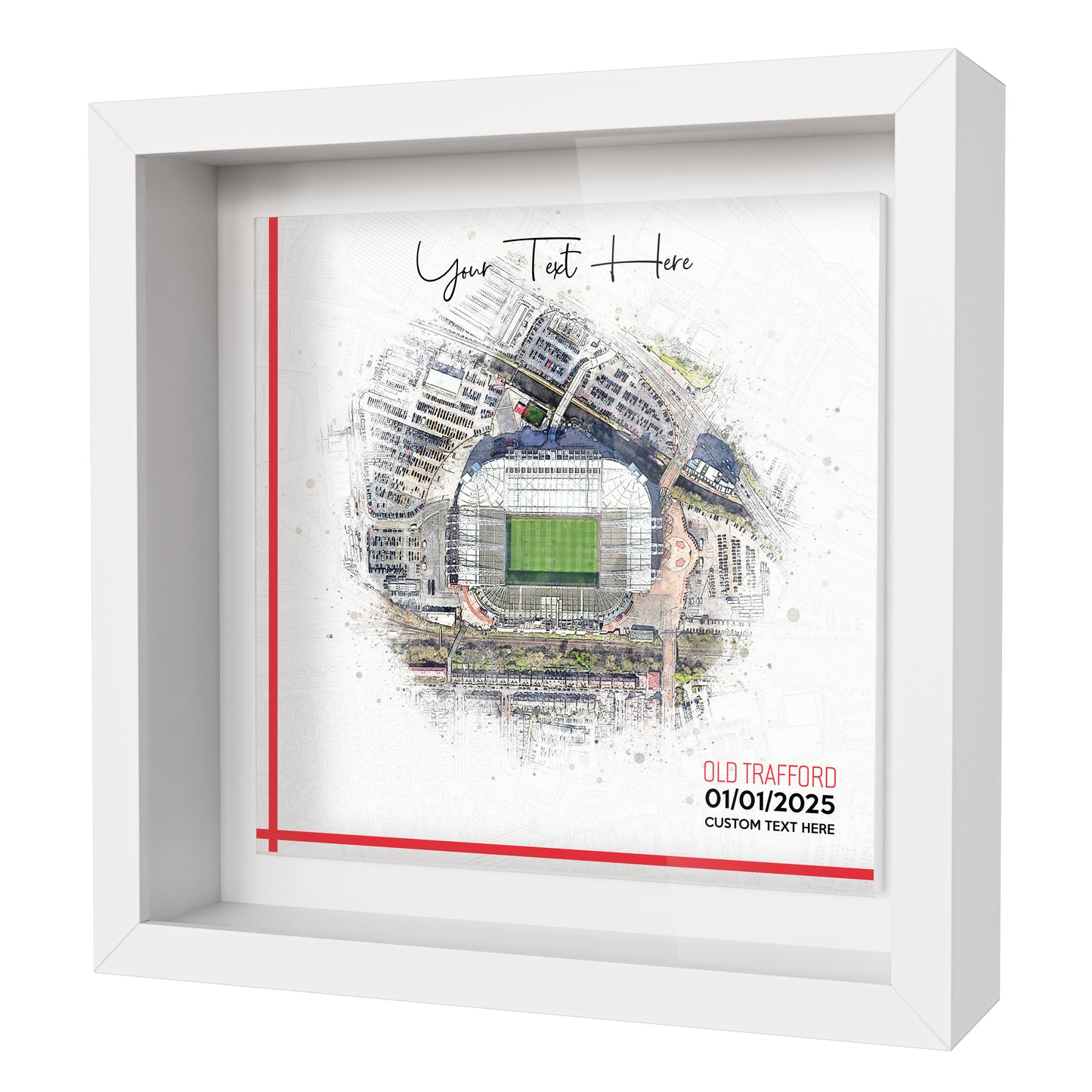 Framed Ceramic Tile Art: Personalised Football Stadium Art Print, Custom Aerial Map - ANY STADIUM Worldwide, Bespoke Text, Football Gift Keepsake