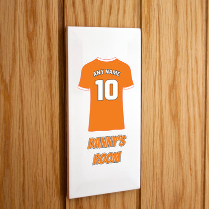 Personalised Premium Ceramic Children's Football Door Plaque - Premier Championship Football Team Shirt Style