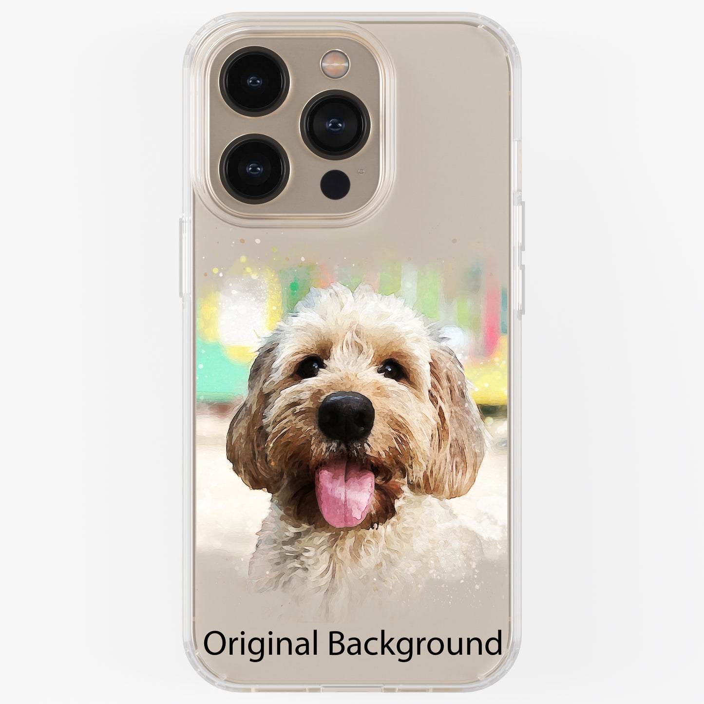Personalised Pet Portrait Phone Case – Clear Silicone with Custom Brush Art Background | iPhone & Samsung