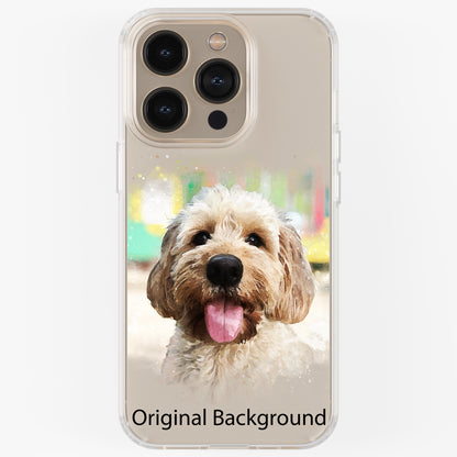 Personalised Pet Portrait Phone Case – Clear Silicone with Custom Brush Art Background | iPhone & Samsung