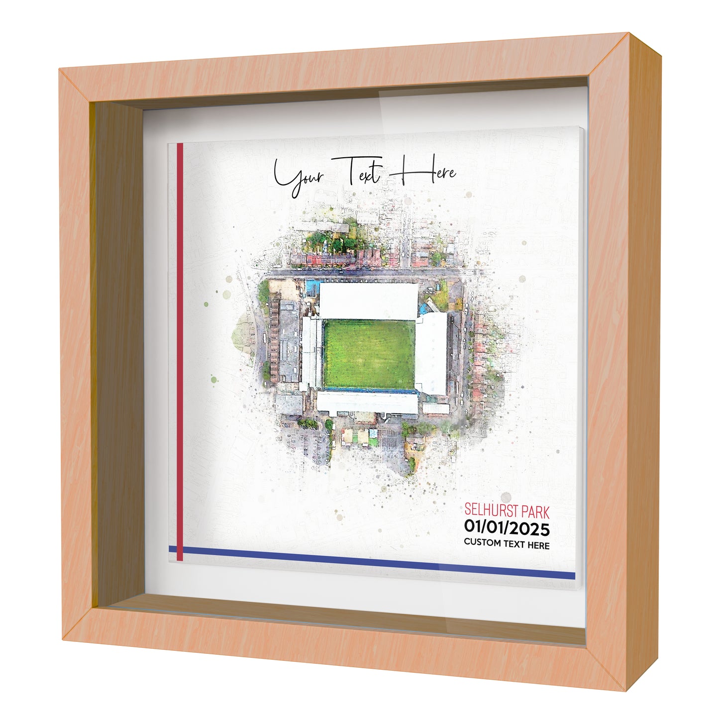 Framed Ceramic Tile Art: Personalised Football Stadium Art Print, Custom Aerial Map - ANY STADIUM Worldwide, Bespoke Text, Football Gift Keepsake
