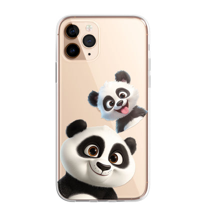 Giant Panda Custom Cartoon Phone Case Personalised CLEAR Cute Family Splatter Phone Cover Case for iPhone 16 15 14 13 12 11