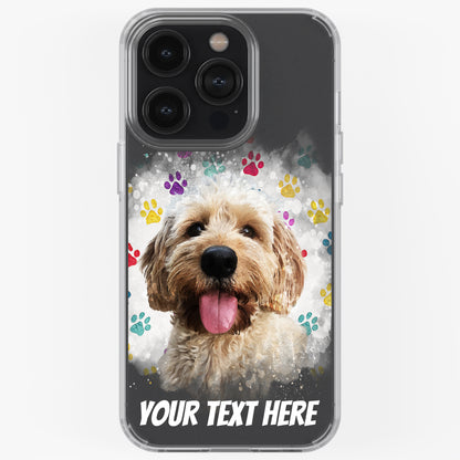 Personalised Pet Portrait Phone Case – Clear Silicone with Custom Brush Art Background | iPhone & Samsung
