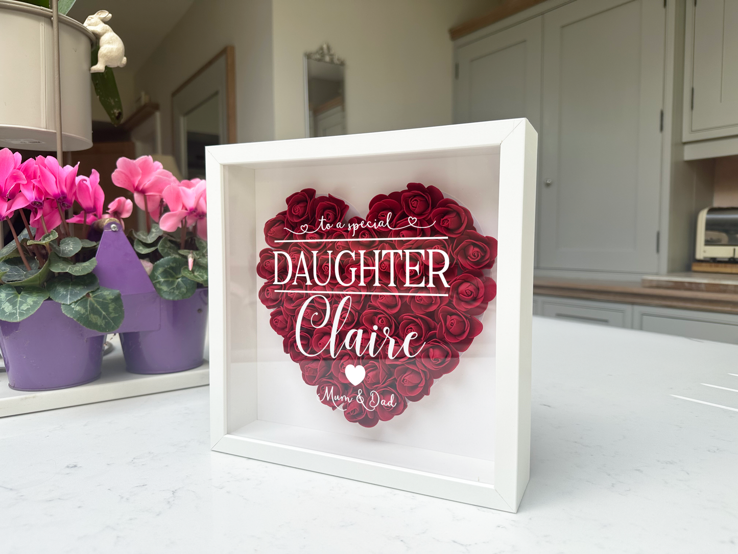 Personalised Framed Flower Floral Heart Daughter Friend Custom Birthday Keepsake Unique Gift for Girls Sister Shadow Box Frame