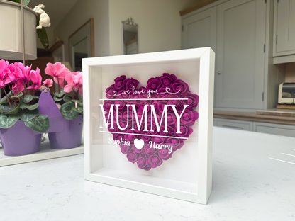 Personalised Framed Flower Floral Heart Mother's Day Custom Birthday Keepsake Unique Gift for Mum Mother Shadow Box Frame