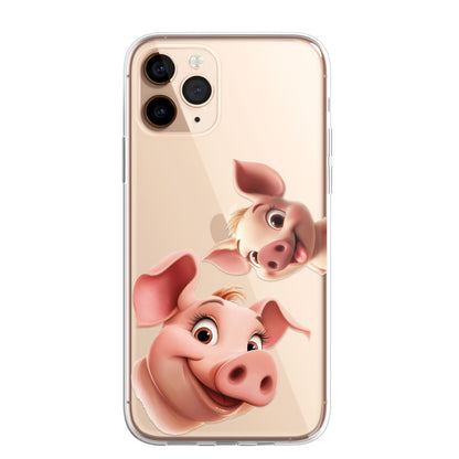 Pig Piglet Custom Cartoon Phone Case Personalised CLEAR Cute Family Splatter Phone Cover Case for iPhone 16 15 14 13 12 11