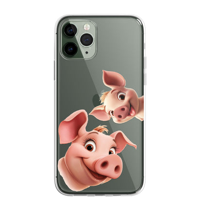 Pig Piglet Custom Cartoon Phone Case Personalised CLEAR Cute Family Splatter Phone Cover Case for iPhone 16 15 14 13 12 11