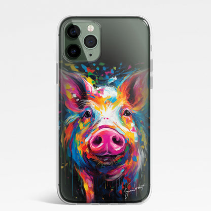 British Farm Animals Phone Case Palette Knife Art CLEAR Cover Case for iPhone 15 14 13 12 Pro +