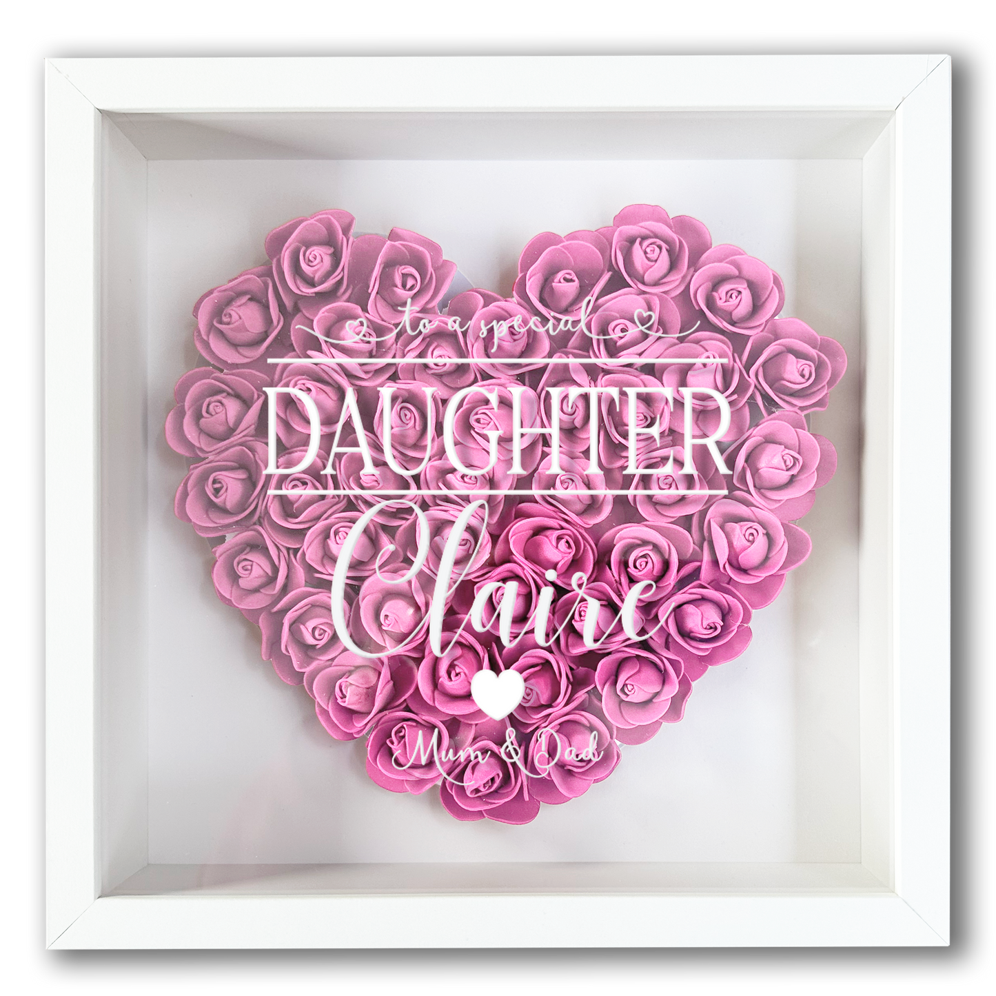 Personalised Framed Flower Floral Heart Daughter Friend Custom Birthday Keepsake Unique Gift for Girls Sister Shadow Box Frame