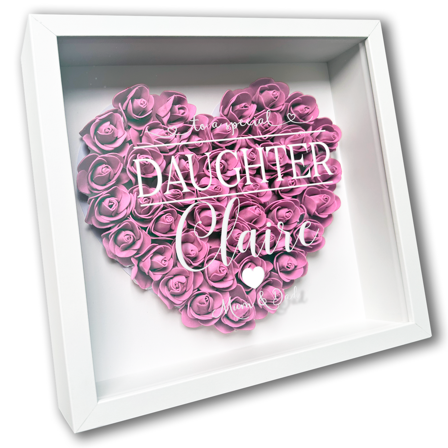 Personalised Framed Flower Floral Heart Daughter Friend Custom Birthday Keepsake Unique Gift for Girls Sister Shadow Box Frame