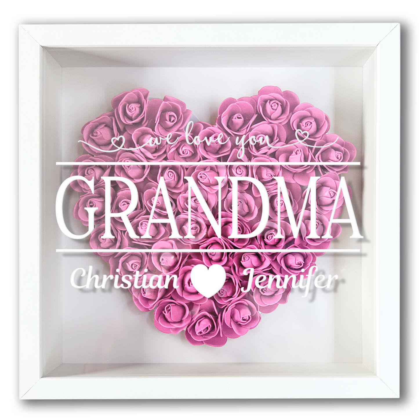 Personalised Framed Flower Floral Heart Grandmother Nanny Grandma Custom Birthday Keepsake Unique Gift Heart Flower Roses Shadow Box Frame