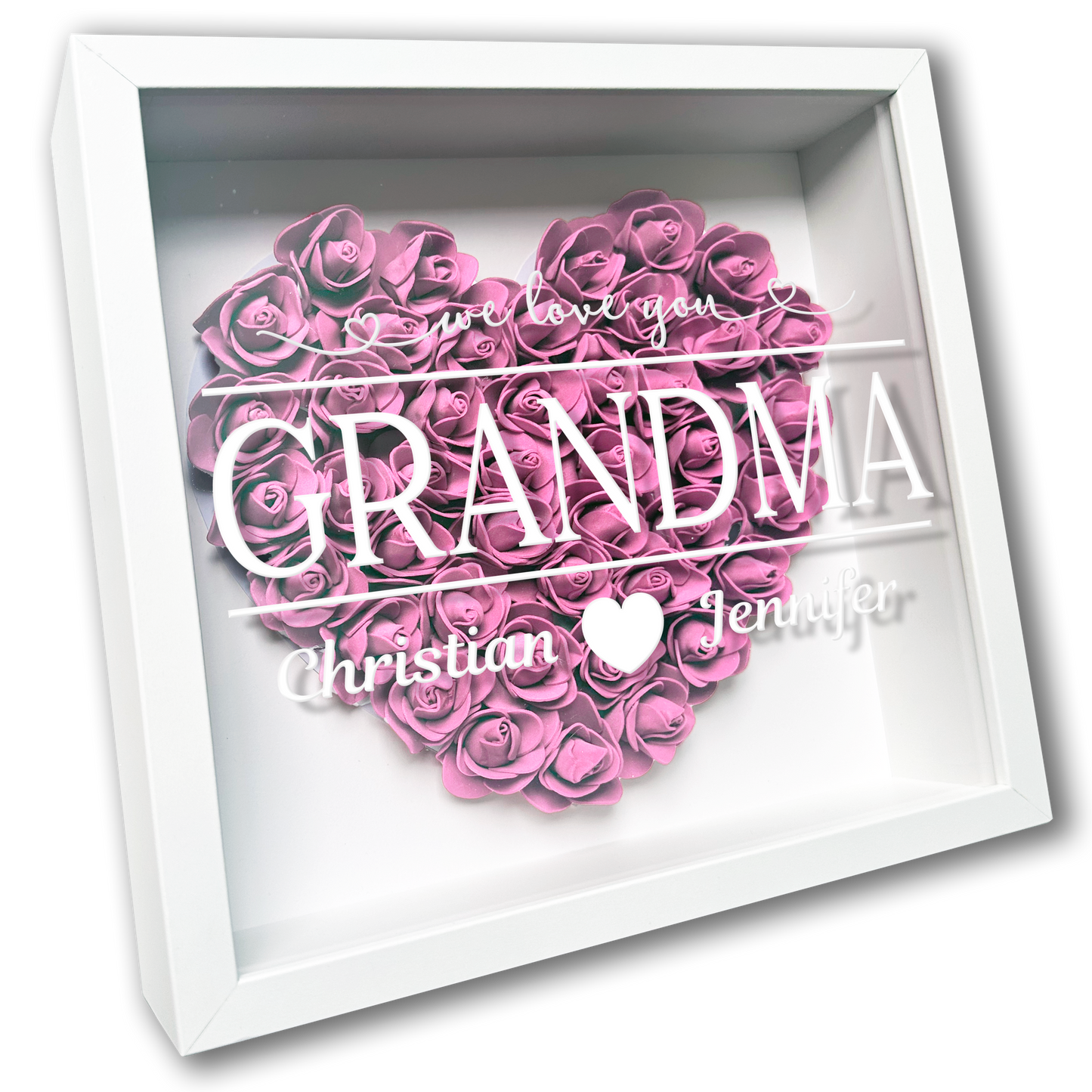 Personalised Framed Flower Floral Heart Grandmother Nanny Grandma Custom Birthday Keepsake Unique Gift Heart Flower Roses Shadow Box Frame