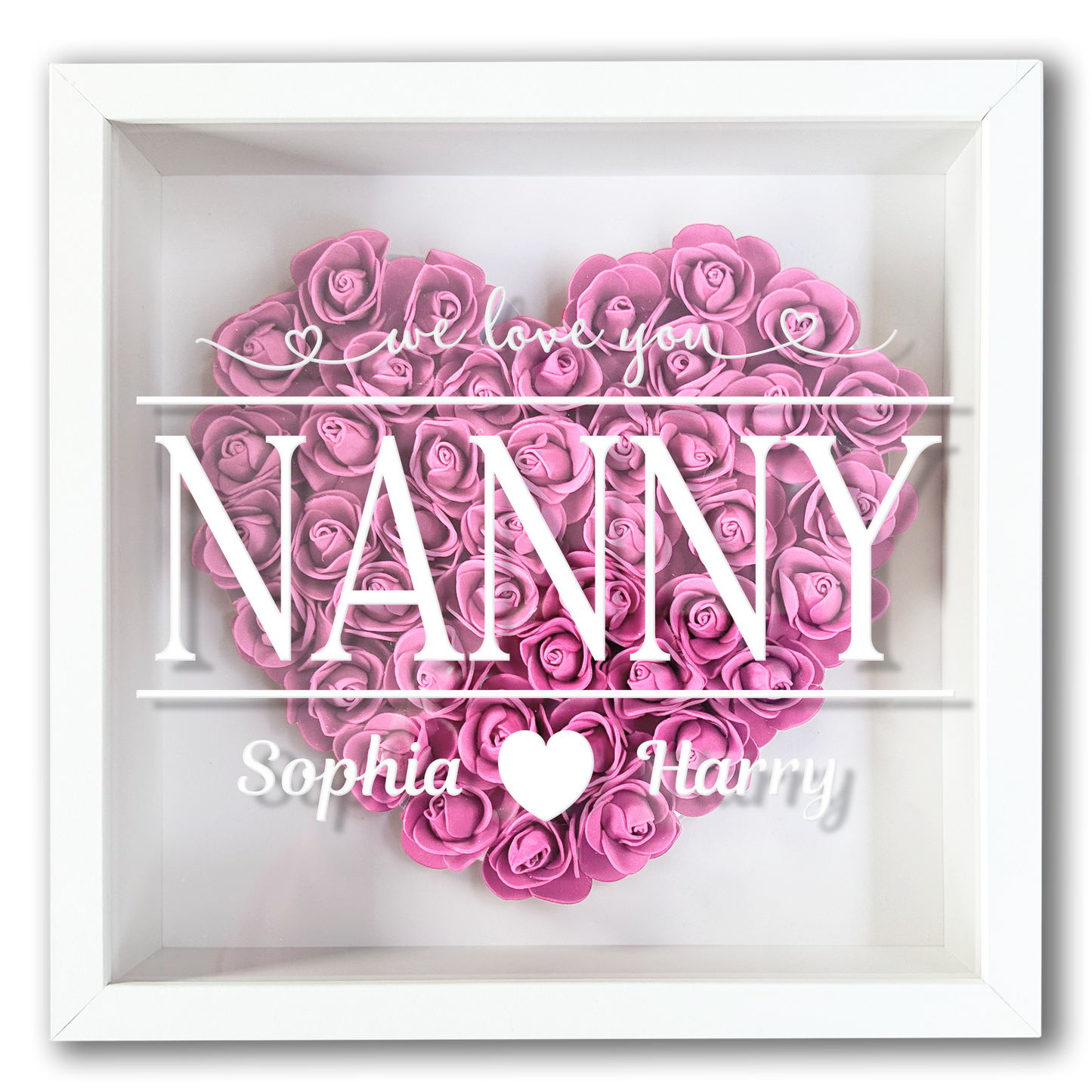 Personalised Framed Flower Floral Heart Grandmother Nanny Grandma Custom Birthday Keepsake Unique Gift Heart Flower Roses Shadow Box Frame
