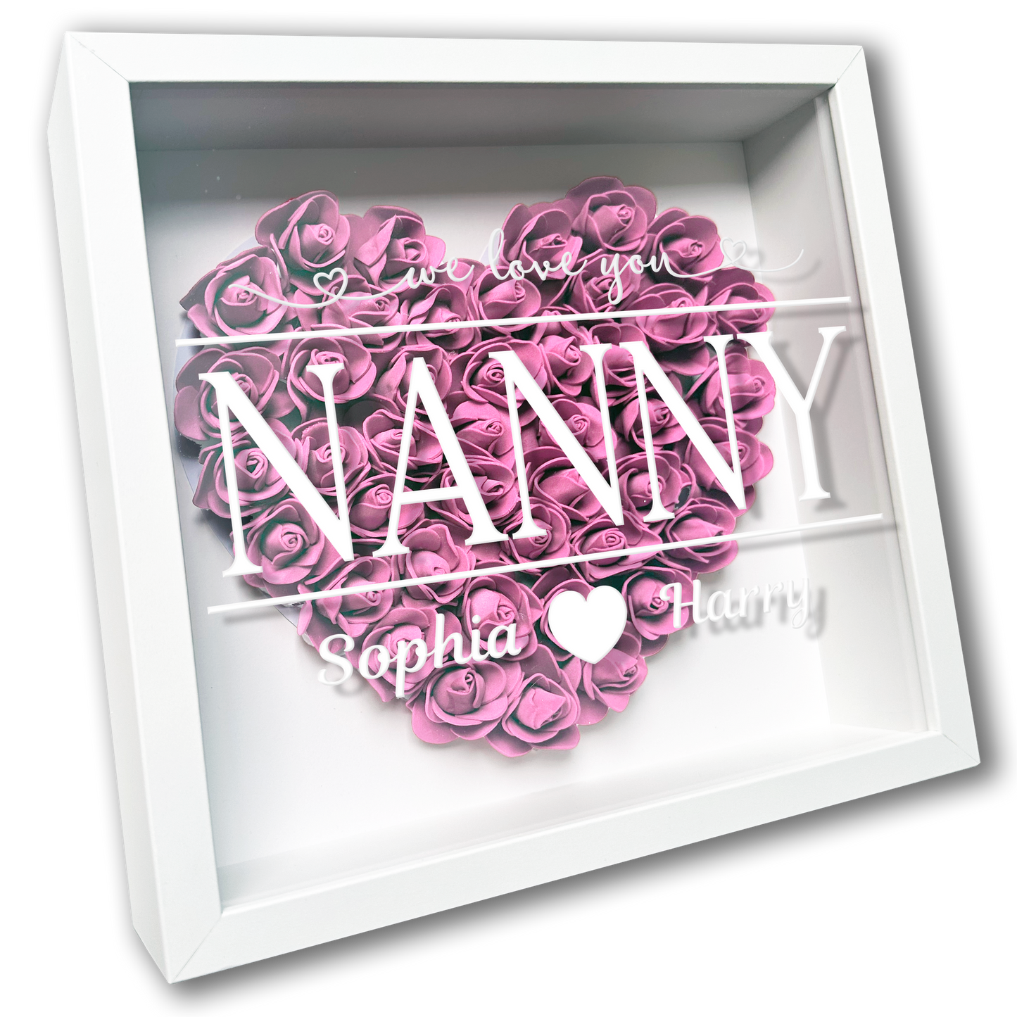 Personalised Framed Flower Floral Heart Grandmother Nanny Grandma Custom Birthday Keepsake Unique Gift Heart Flower Roses Shadow Box Frame