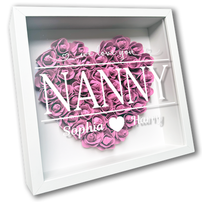Personalised Framed Flower Floral Heart Grandmother Nanny Grandma Custom Birthday Keepsake Unique Gift Heart Flower Roses Shadow Box Frame