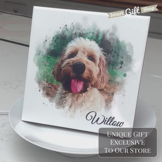 Personalised Pet Portrait Watercolour Style Artwork on Mounted Ceramic Tile