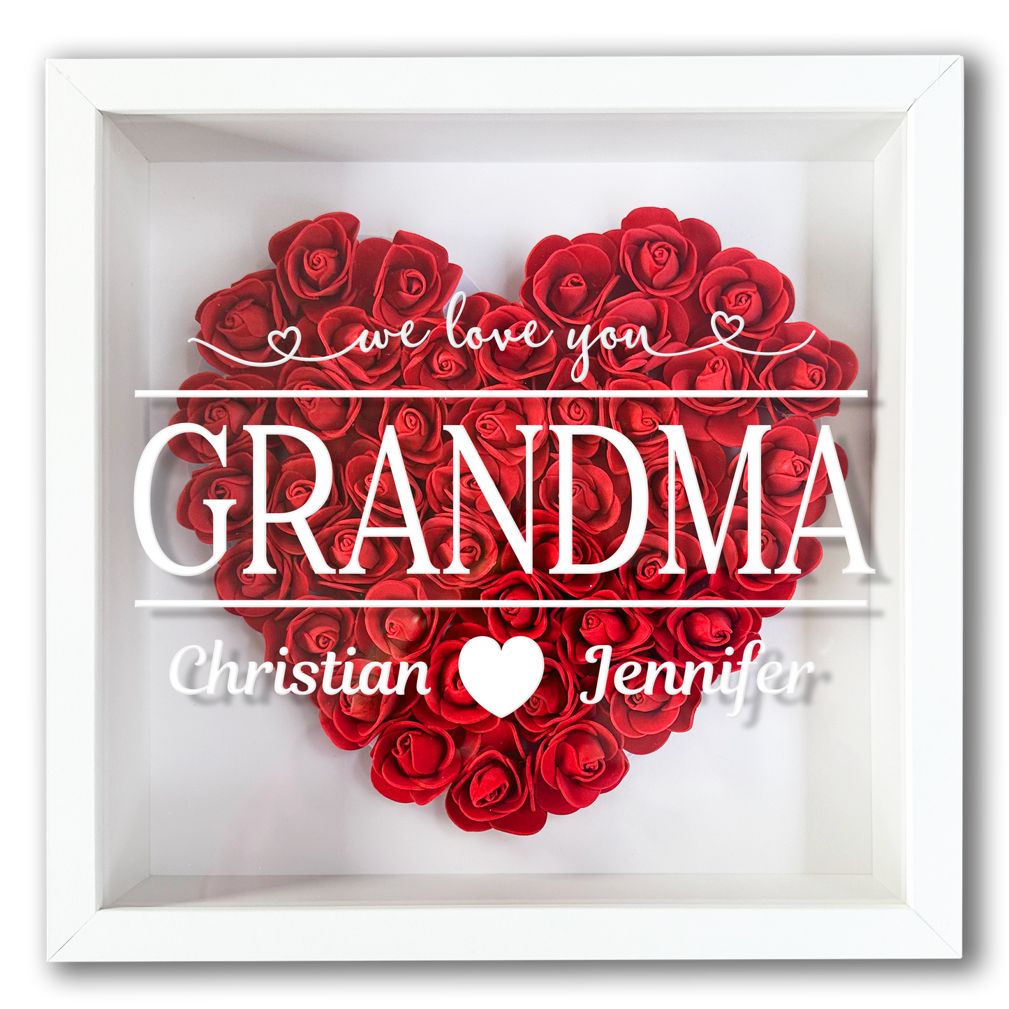 Personalised Framed Flower Floral Heart Grandmother Nanny Grandma Custom Birthday Keepsake Unique Gift Heart Flower Roses Shadow Box Frame
