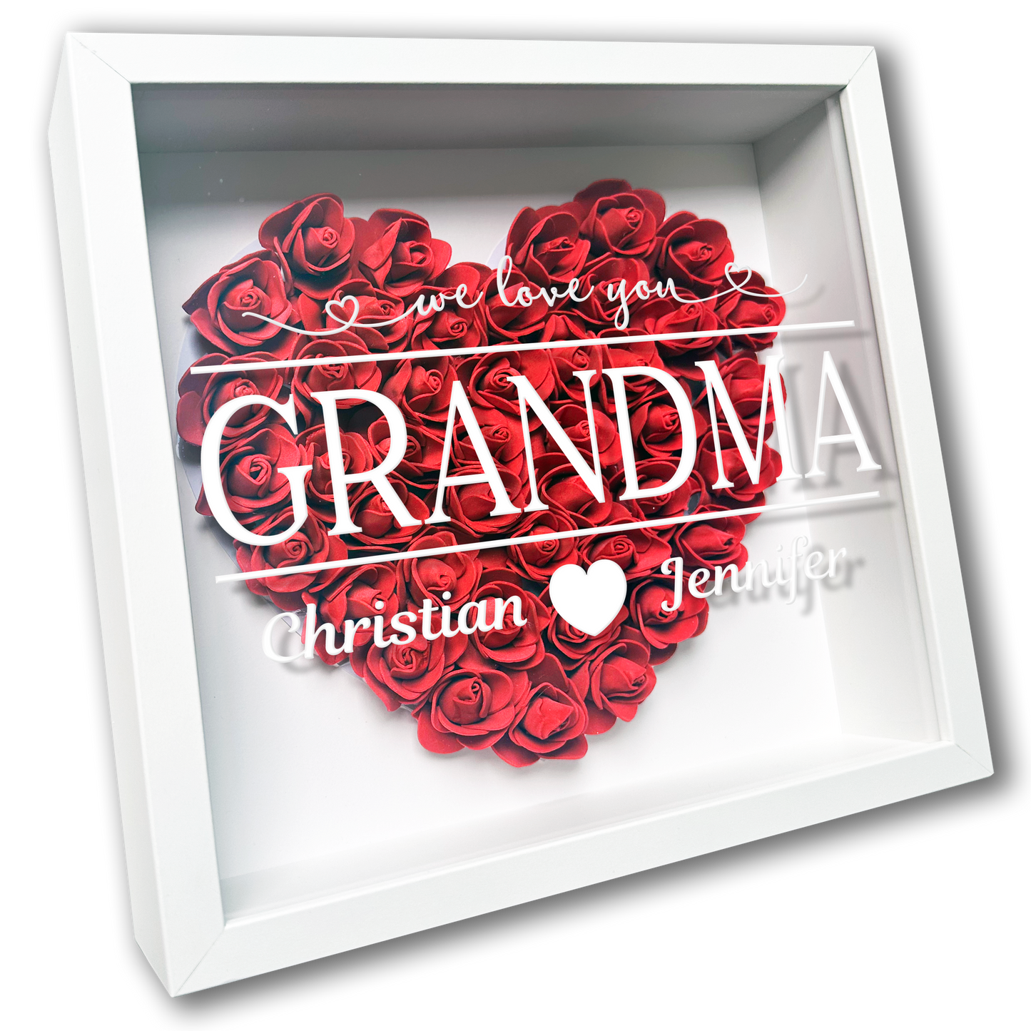 Personalised Framed Flower Floral Heart Grandmother Nanny Grandma Custom Birthday Keepsake Unique Gift Heart Flower Roses Shadow Box Frame