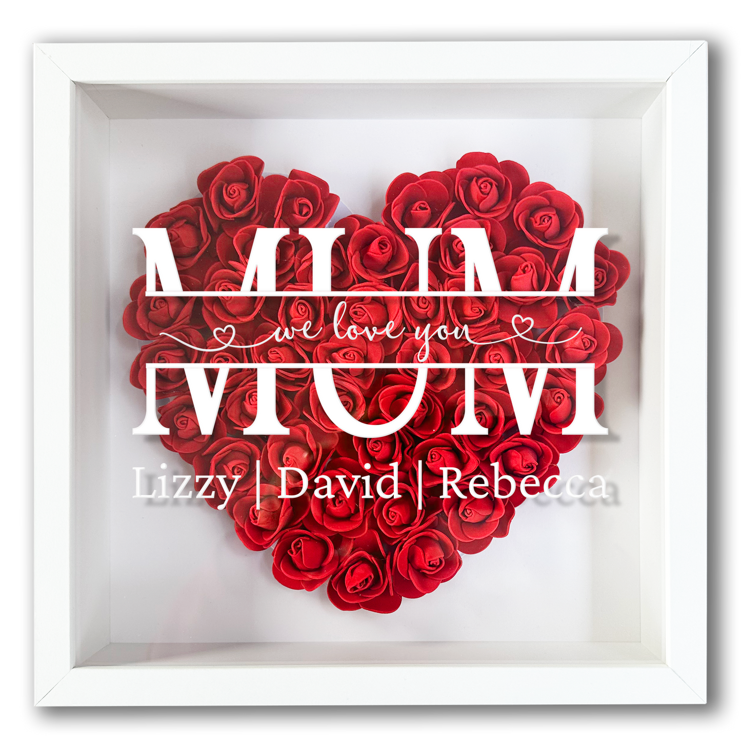 Personalised Framed Flower Floral Heart Mother's Day Custom Birthday Keepsake Unique Gift for Mum Mother Shadow Box Frame