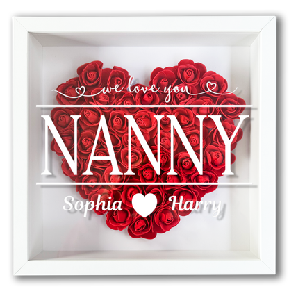 Personalised Framed Flower Floral Heart Grandmother Nanny Grandma Custom Birthday Keepsake Unique Gift Heart Flower Roses Shadow Box Frame