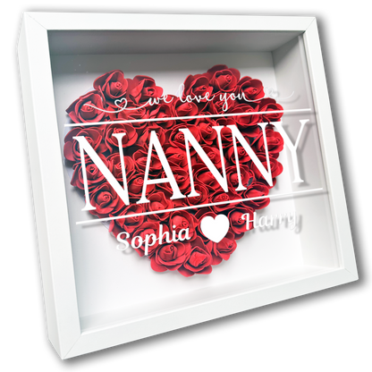 Personalised Framed Flower Floral Heart Grandmother Nanny Grandma Custom Birthday Keepsake Unique Gift Heart Flower Roses Shadow Box Frame