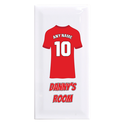 Personalised Premium Ceramic Children's Football Door Plaque - Premier Championship Football Team Shirt Style