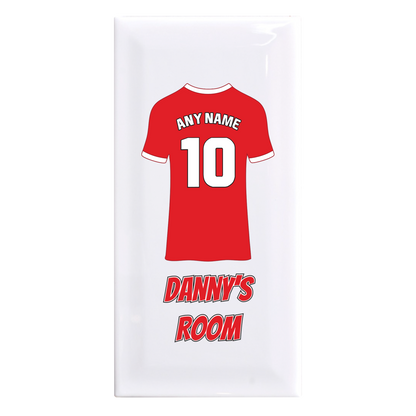 Personalised Premium Ceramic Children's Football Door Plaque - Premier Championship Football Team Shirt Style