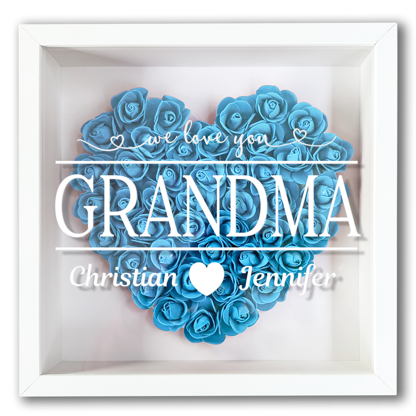 Personalised Framed Flower Floral Heart Grandmother Nanny Grandma Custom Birthday Keepsake Unique Gift Heart Flower Roses Shadow Box Frame