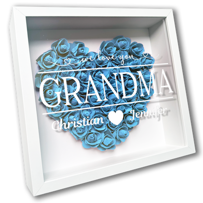 Personalised Framed Flower Floral Heart Grandmother Nanny Grandma Custom Birthday Keepsake Unique Gift Heart Flower Roses Shadow Box Frame
