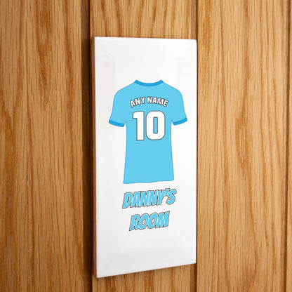 Personalised Premium Ceramic Children's Football Door Plaque - Premier Championship Football Team Shirt Style
