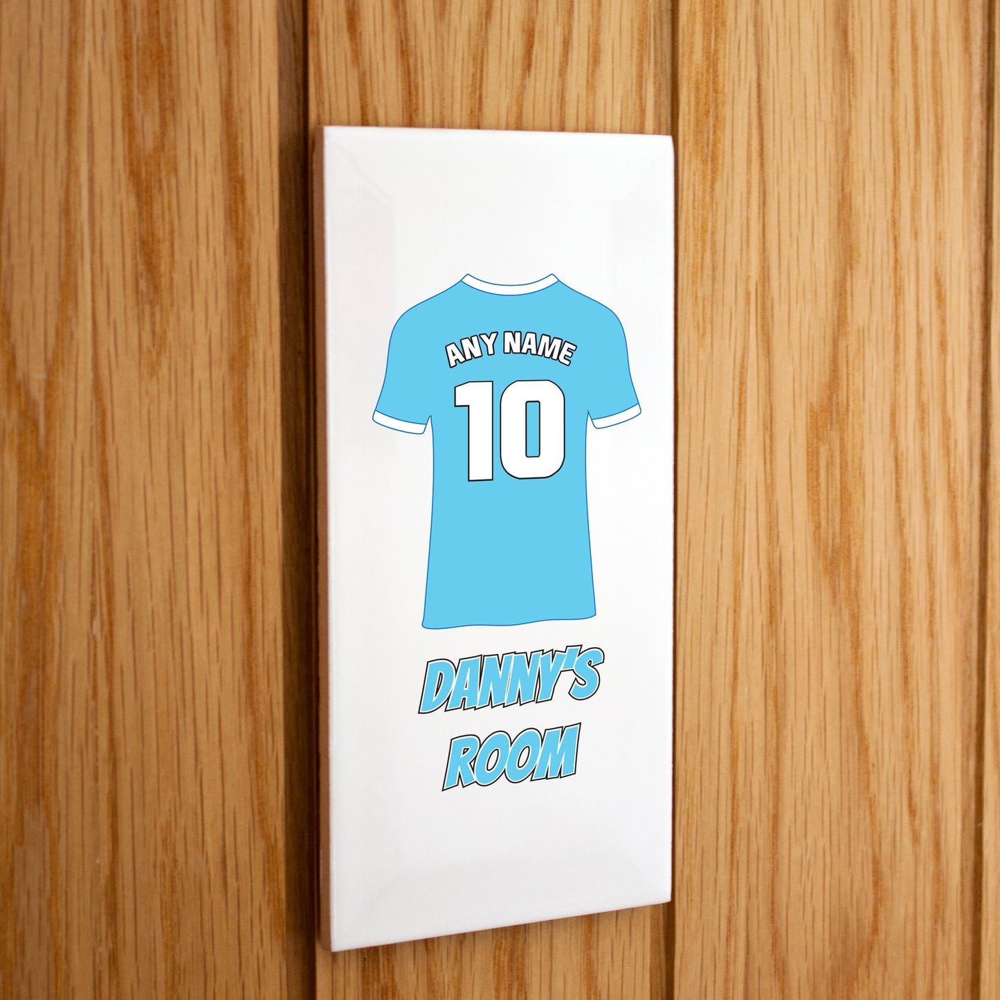 Personalised Premium Ceramic Children's Football Door Plaque - Premier Championship Football Team Shirt Style