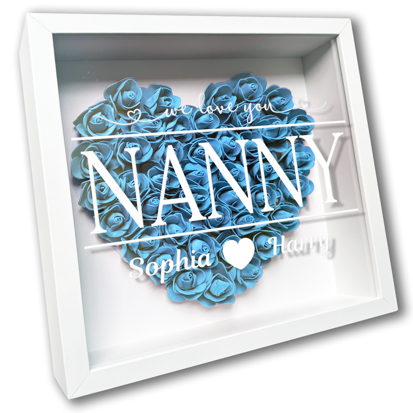 Personalised Framed Flower Floral Heart Grandmother Nanny Grandma Custom Birthday Keepsake Unique Gift Heart Flower Roses Shadow Box Frame