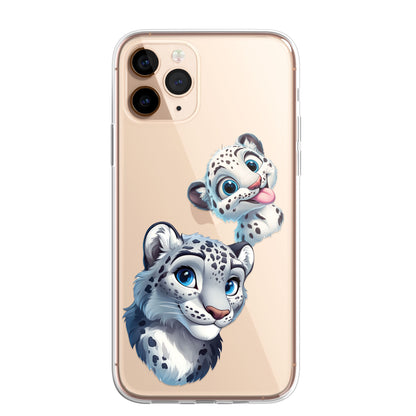 Snow Leopard Custom Cartoon Phone Case Personalised CLEAR Cute Family Splatter Phone Cover Case for iPhone 16 15 14 13 12 11