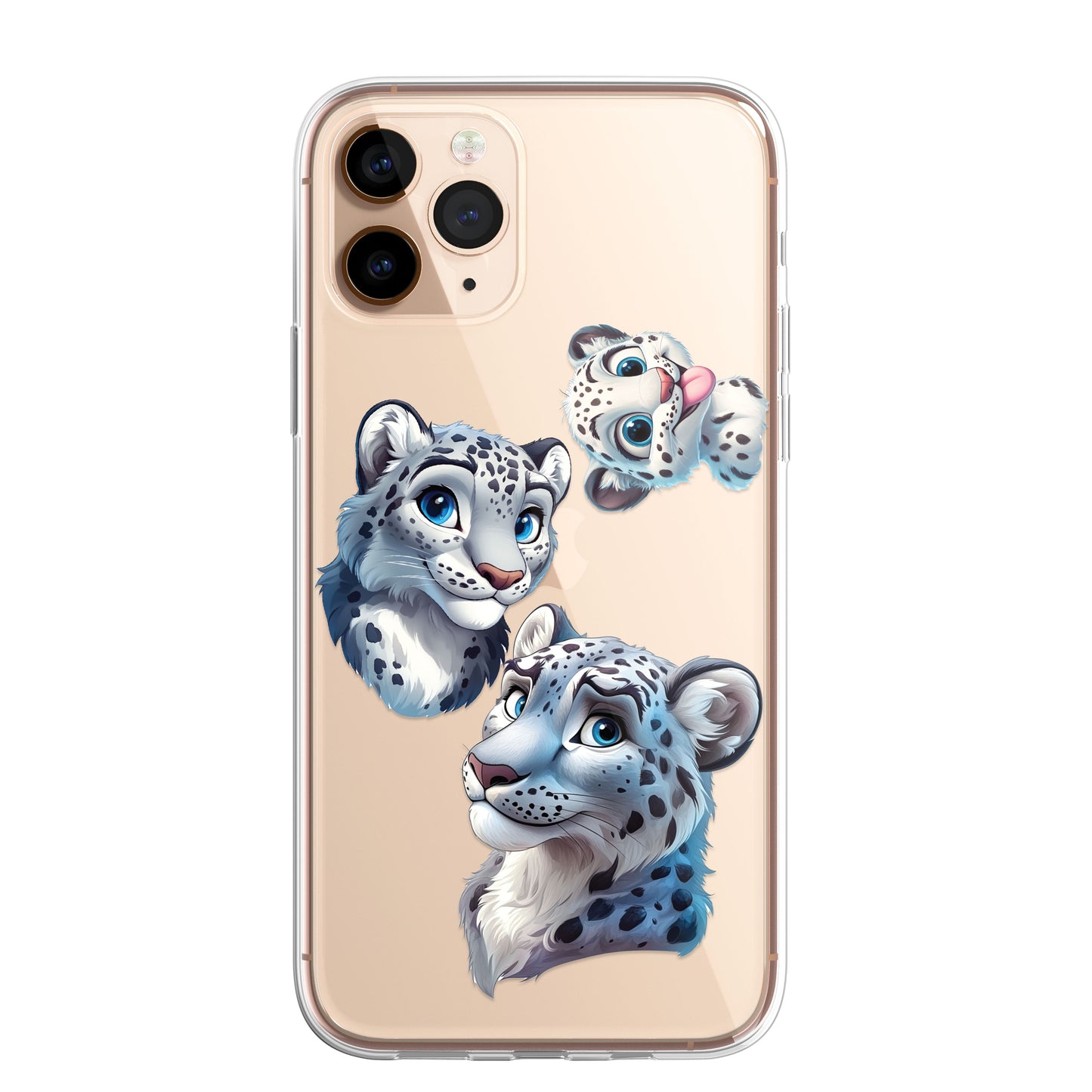 Snow Leopard Custom Cartoon Phone Case Personalised CLEAR Cute Family Splatter Phone Cover Case for iPhone 16 15 14 13 12 11