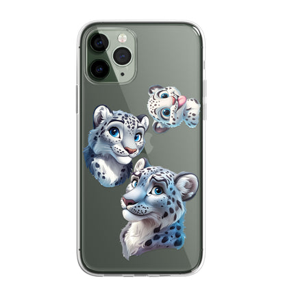 Snow Leopard Custom Cartoon Phone Case Personalised CLEAR Cute Family Splatter Phone Cover Case for iPhone 16 15 14 13 12 11