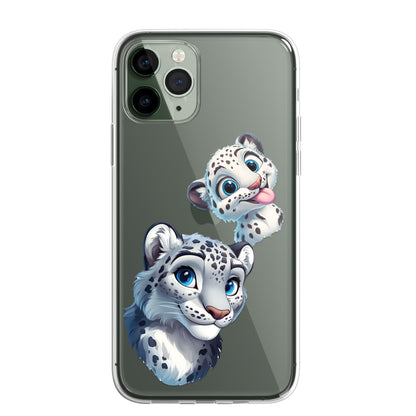 Snow Leopard Custom Cartoon Phone Case Personalised CLEAR Cute Family Splatter Phone Cover Case for iPhone 16 15 14 13 12 11