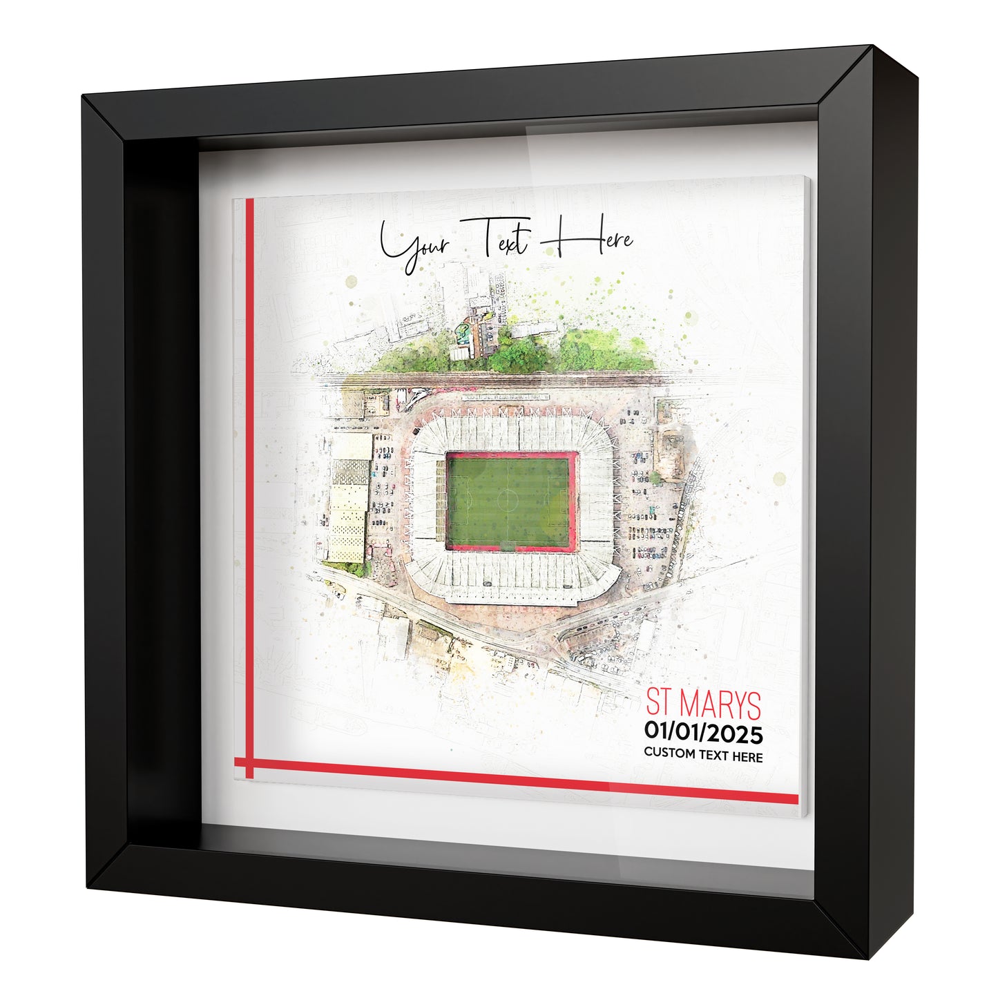 Framed Ceramic Tile Art: Personalised Football Stadium Art Print, Custom Aerial Map - ANY STADIUM Worldwide, Bespoke Text, Football Gift Keepsake