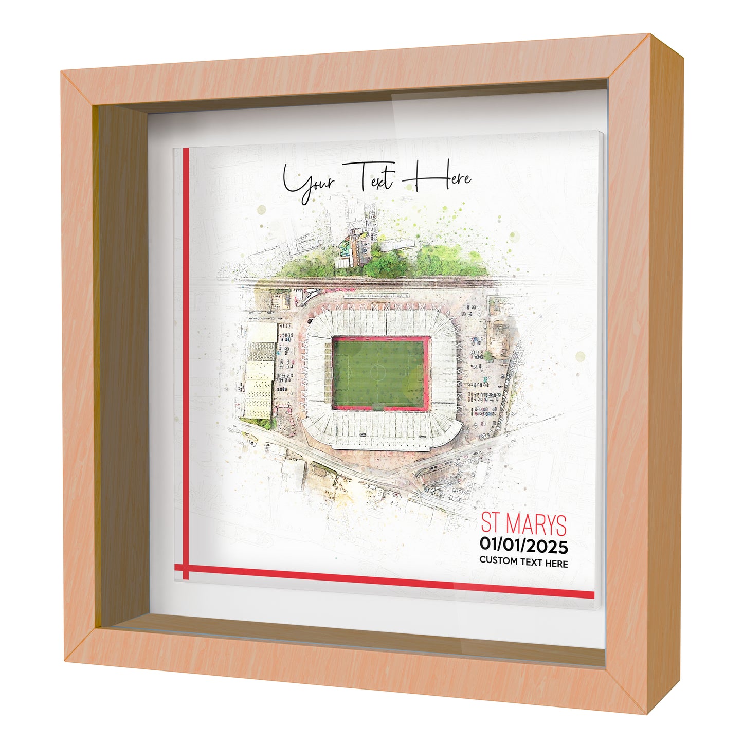 Framed Ceramic Tile Art: Personalised Football Stadium Art Print, Custom Aerial Map - ANY STADIUM Worldwide, Bespoke Text, Football Gift Keepsake