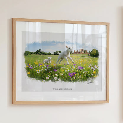 Kenilworth, Warwickshire Local Landmark Print - Spring Kenilworth by Simon Lambert. Framed or Unframed Print Various Sizes