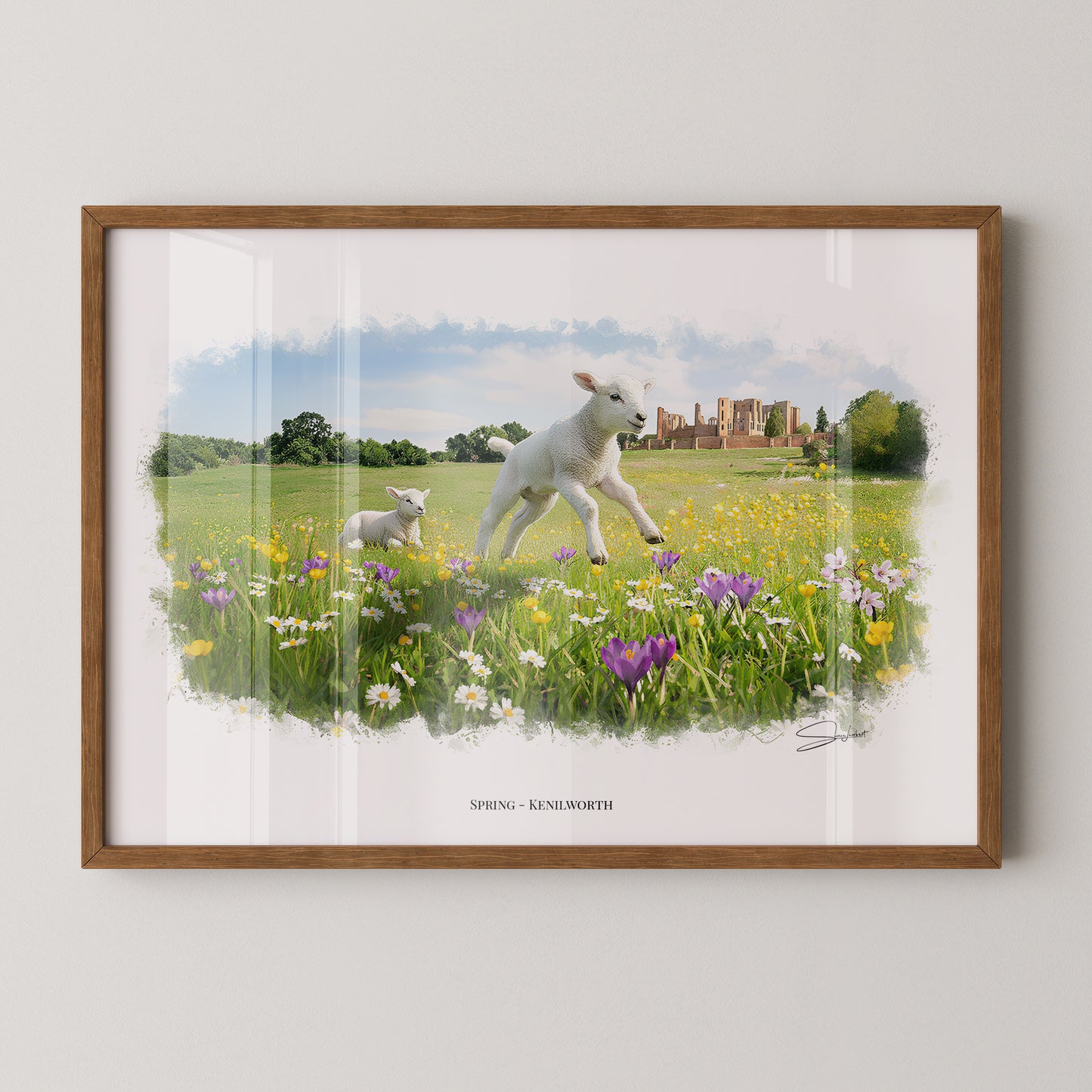 Kenilworth, Warwickshire Local Landmark Print - Spring Kenilworth by Simon Lambert. Framed or Unframed Print Various Sizes