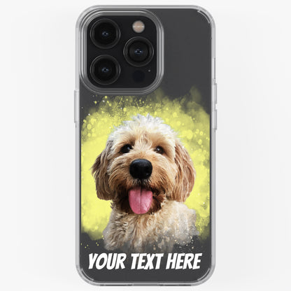 Personalised Pet Portrait Phone Case – Clear Silicone with Custom Brush Art Background | iPhone & Samsung