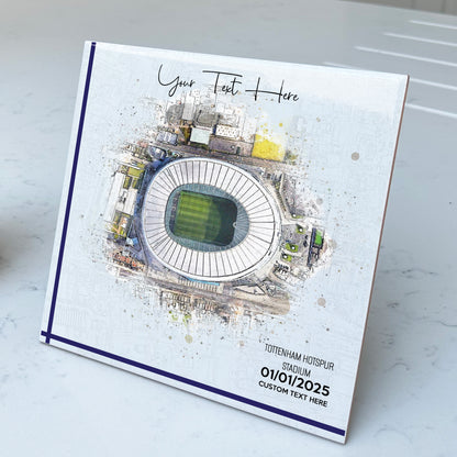 Personalised Football Stadium Aerial Watercolour Style Artwork on Mounted Ceramic Tile