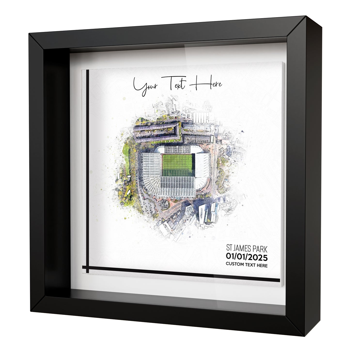 Framed Ceramic Tile Art: Personalised Football Stadium Art Print, Custom Aerial Map - ANY STADIUM Worldwide, Bespoke Text, Football Gift Keepsake