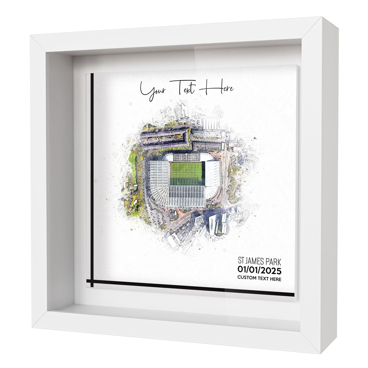 Framed Ceramic Tile Art: Personalised Football Stadium Art Print, Custom Aerial Map - ANY STADIUM Worldwide, Bespoke Text, Football Gift Keepsake
