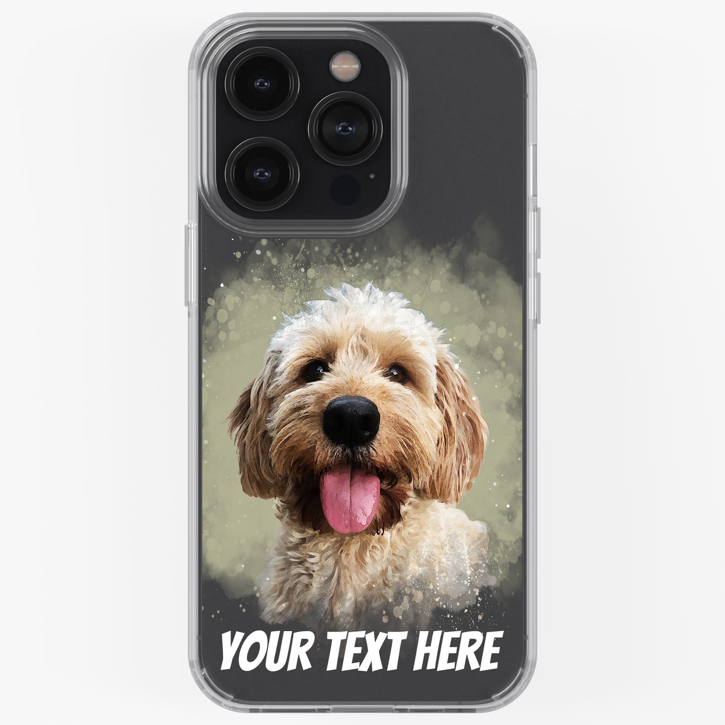 Personalised Pet Portrait Phone Case – Clear Silicone with Custom Brush Art Background | iPhone & Samsung