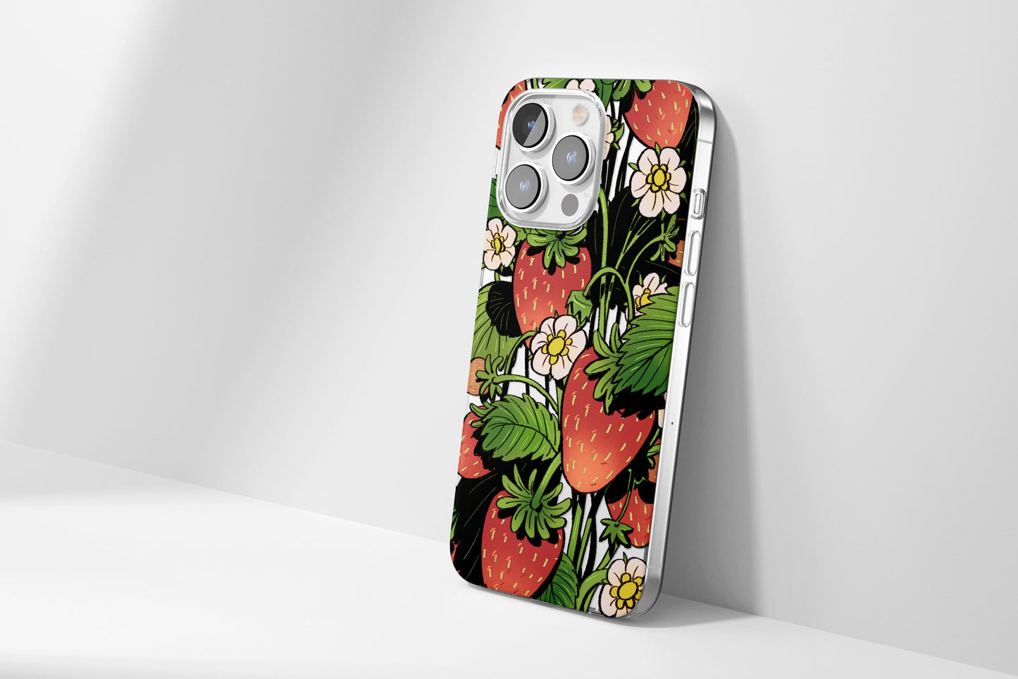 Daisy Mitchell @dibbuns Exclusive Strawberry Design Contemporary Artwork Phone Case CLEAR Silicone Phone Cover Case for iPhone 16 15 14 13 12 11