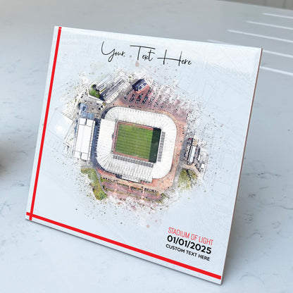 Personalised Football Stadium Aerial Watercolour Style Artwork on Mounted Ceramic Tile