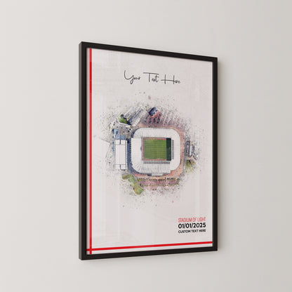 Sunderland, 'Stadium of Light' Football Stadium Poster Artwork, Personalised Watercolour Art Print, Custom Aerial Layout - Framing options available ANY STADIUM Worldwide.