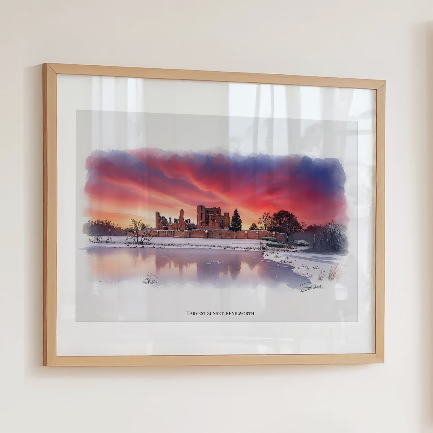 Kenilworth, Warwickshire Local Landmark Print - Kenilworth Castle Sunset by Simon Lambert. Framed or Unframed Print Various Sizes